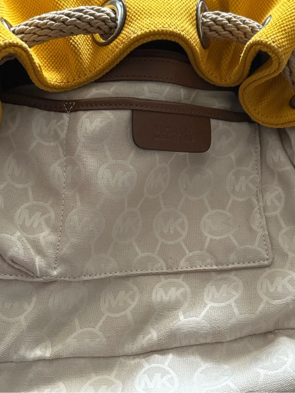 Michael Kors Bright Yellow Canvas Drawstring Shoulder Bag